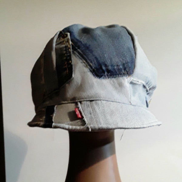 XL Denim Rasta Hat Locs Dreadlocks Handmade Stash Pocket elastic handmade Jean's