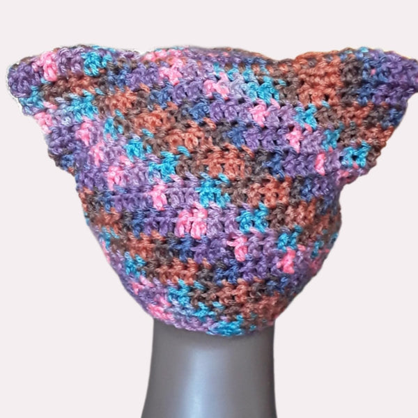 Cat Hat with Ears - Pink Purple Turquoise Brown