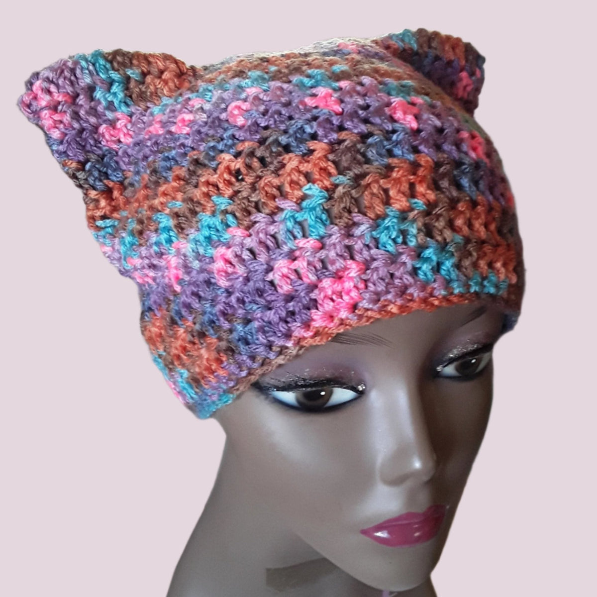 Cat Hat with Ears - Pink Purple Turquoise Brown