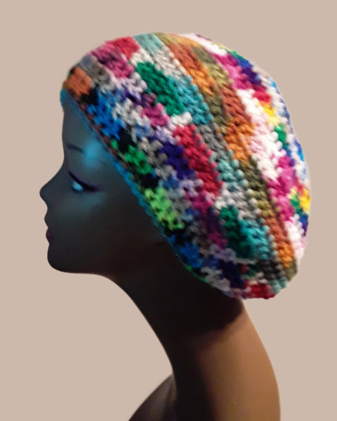 Slouchy Tam Beret Scrap Hat Medium Rasta Locs Handmade