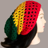 Rasta Hat Slouchy Crocheted Tam Beanie Drawstring Men Women Locs Handmade Free Shipping