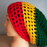 Rasta Hat Slouchy Crocheted Tam Beanie Drawstring Men Women Locs Handmade Free Shipping - Image 2