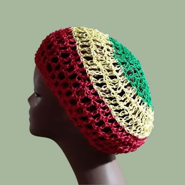 Hemp Hat Tam Crocheted w/drawstring Red Yellow Green Small Free Shipping - Image 3