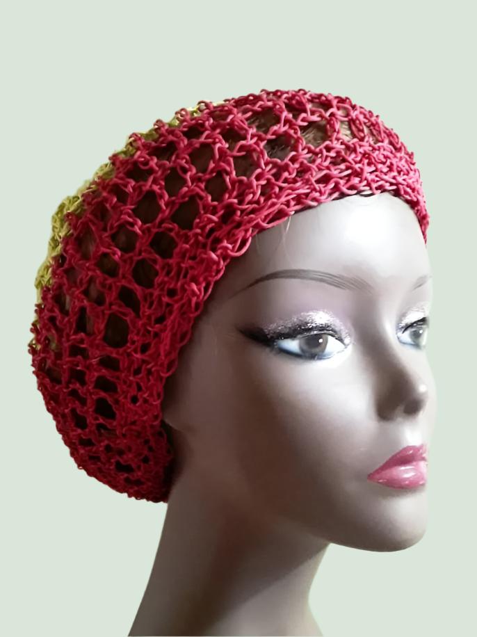 Hemp Hat Tam Crocheted w/drawstring Red Yellow Green Small Free Shipping - Image 5