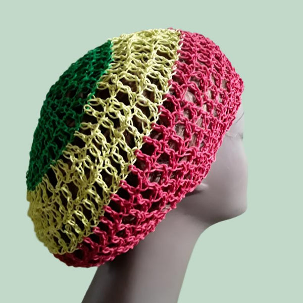 Hemp Hat Tam Crocheted w/drawstring Red Yellow Green Small Free Shipping