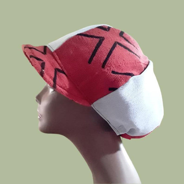 African Mudcloth Denim Hat Red Black Newsboy Apple Hat Medium Free Shipping - Image 3