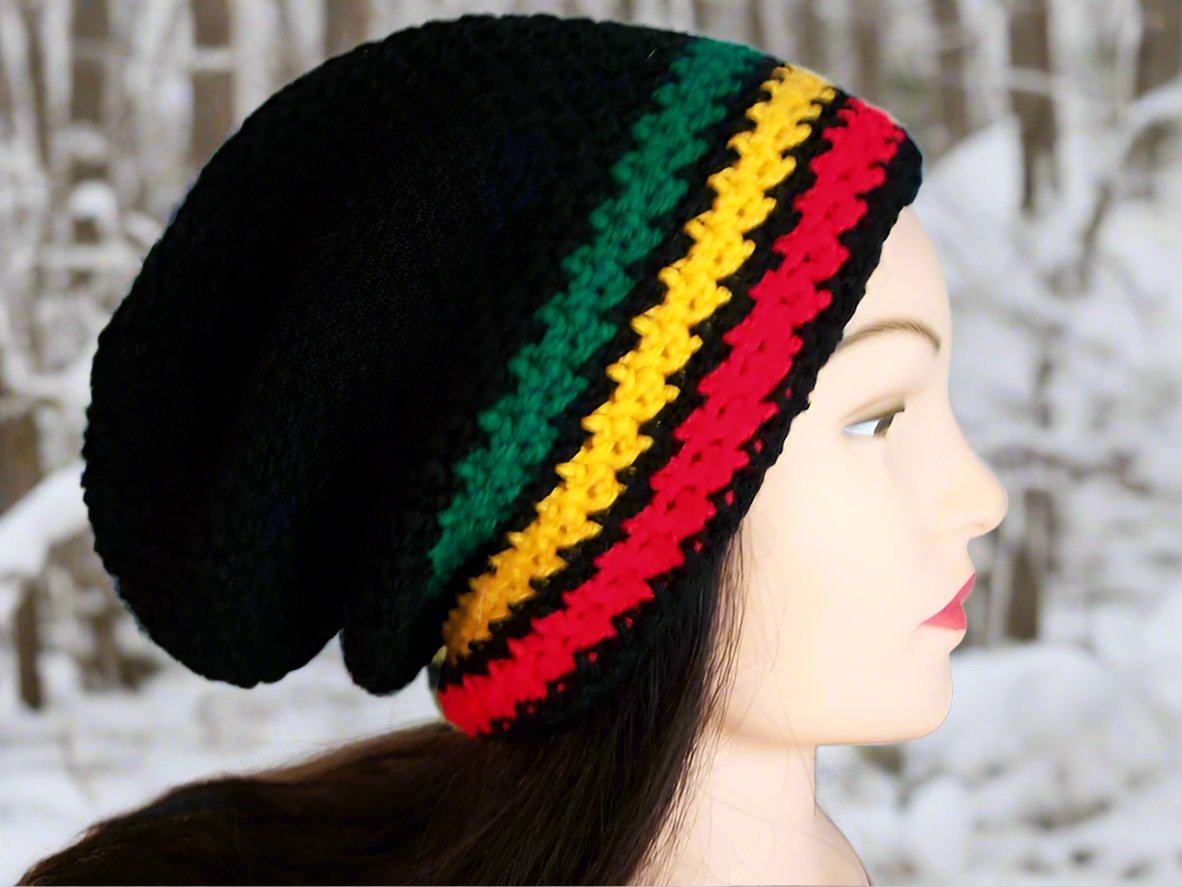 Rasta Hat Stocking Cap Slouchy Crocheted Men Women Handmade Locs Crochet Free Shipping