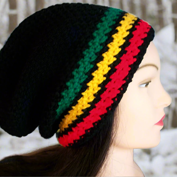 Rasta Hat Stocking Cap Slouchy Crocheted Men Women Handmade Locs Crochet Free Shipping