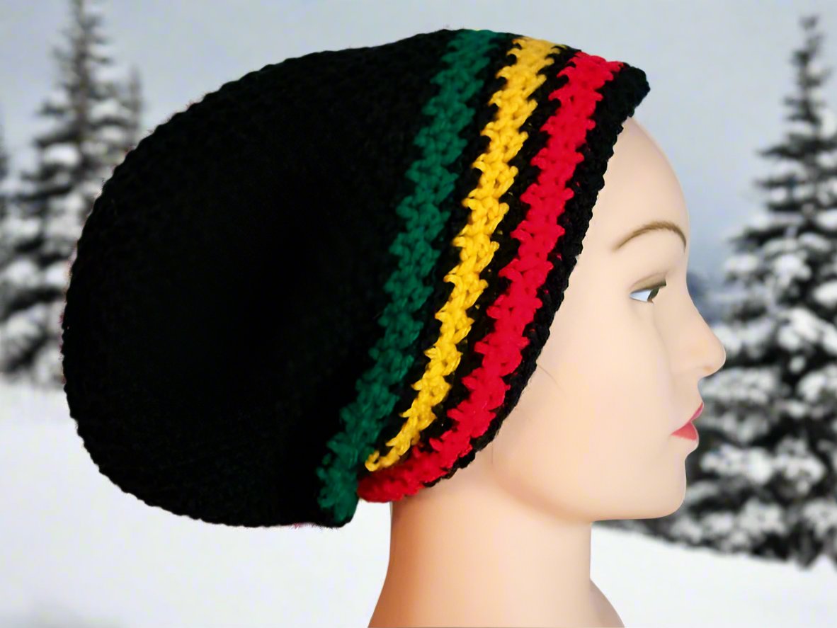 Rasta Hat Stocking Cap Slouchy Crocheted Men Women Handmade Locs Crochet Free Shipping - Image 2