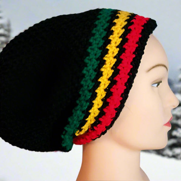 Rasta Hat Stocking Cap Slouchy Crocheted Men Women Handmade Locs Crochet Free Shipping - Image 2