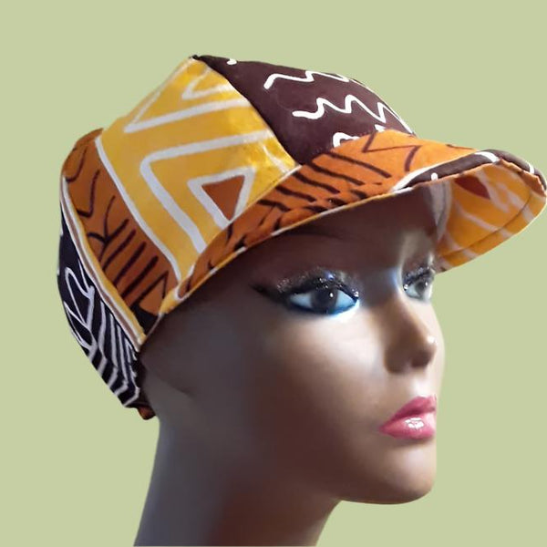 Mudcloth Print Baseball Hat Women Handmade Black White Gold Rust Small Medium Free Shipping