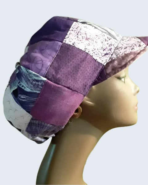 Upcycled Recycled Repurposed Purple Patchwork Vintage Fabric Apple Newsboy Brim Unisex Free Shipping Summer Hippie Medium