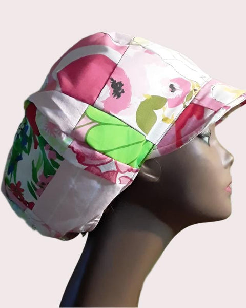 Pink Patchwork Vintage Fabric Apple Newsboy Brim Unisex Free Shipping Summer Hippie Medium Recycled Upcycled Repurposed