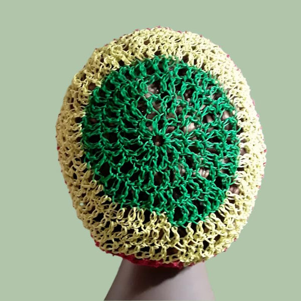 Hemp Hat Tam Crocheted w/drawstring Red Yellow Green Small Free Shipping - Image 4