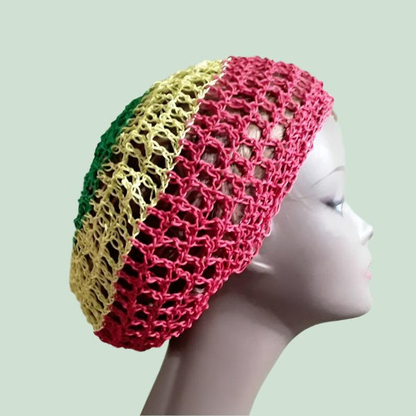 Hemp Hat Tam Crocheted w/drawstring Red Yellow Green Small Free Shipping - Image 2