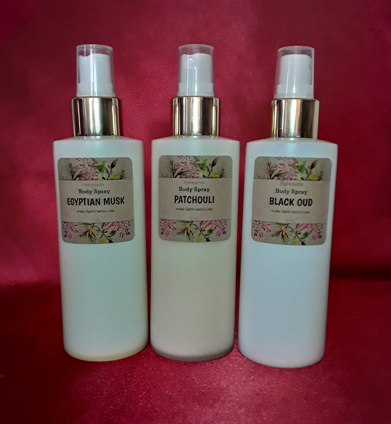 Spray Body Mist 8 oz Patchouli Egyptian Musk Nag Champa Vanilla Palo Santo Oud