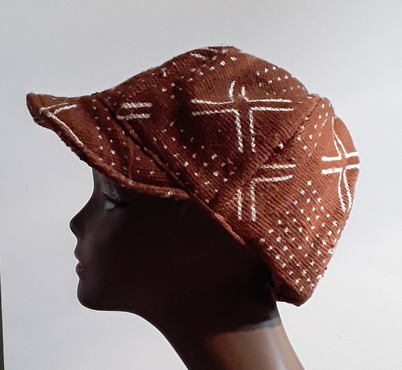 Brown White Mudcloth Baseball Hat Men Women Handmade Medium Large Free Shipping - Image 2