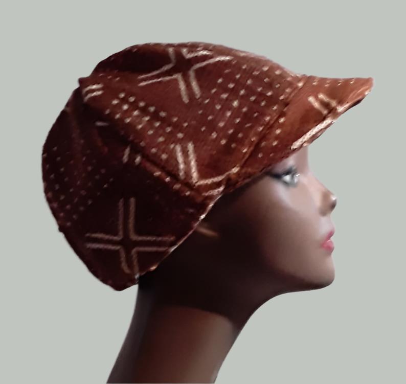 Brown White Mudcloth Baseball Hat Men Women Handmade Medium Large Free Shipping