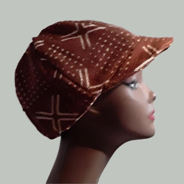 Brown White Mudcloth Baseball Hat Men Women Handmade Medium Large Free Shipping