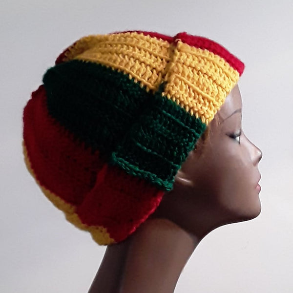 Rasta Stocking Cap Red Yellow Green Beanie Hat Cap Slouchy Crocheted Free Shipping - Image 5