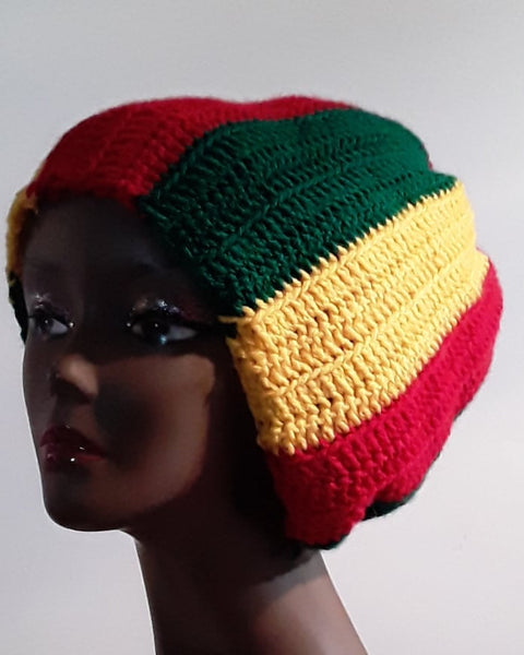 Rasta Stocking Cap Red Yellow Green Beanie Hat Cap Slouchy Crocheted Free Shipping - Image 2