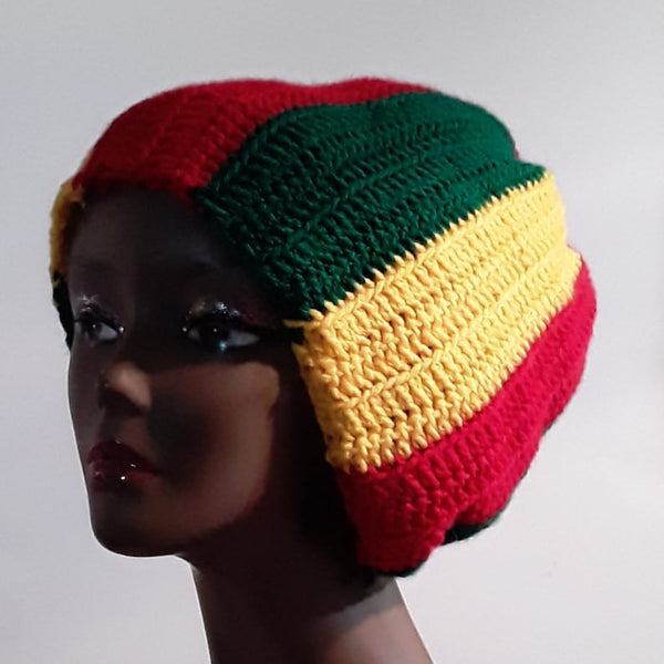 Rasta Stocking Cap Red Yellow Green Beanie Hat Cap Slouchy Crocheted Free Shipping - Image 2