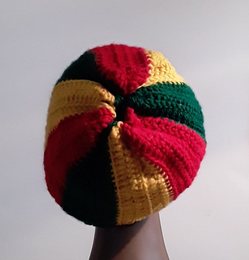 Rasta Stocking Cap Red Yellow Green Beanie Hat Cap Slouchy Crocheted Free Shipping - Image 3