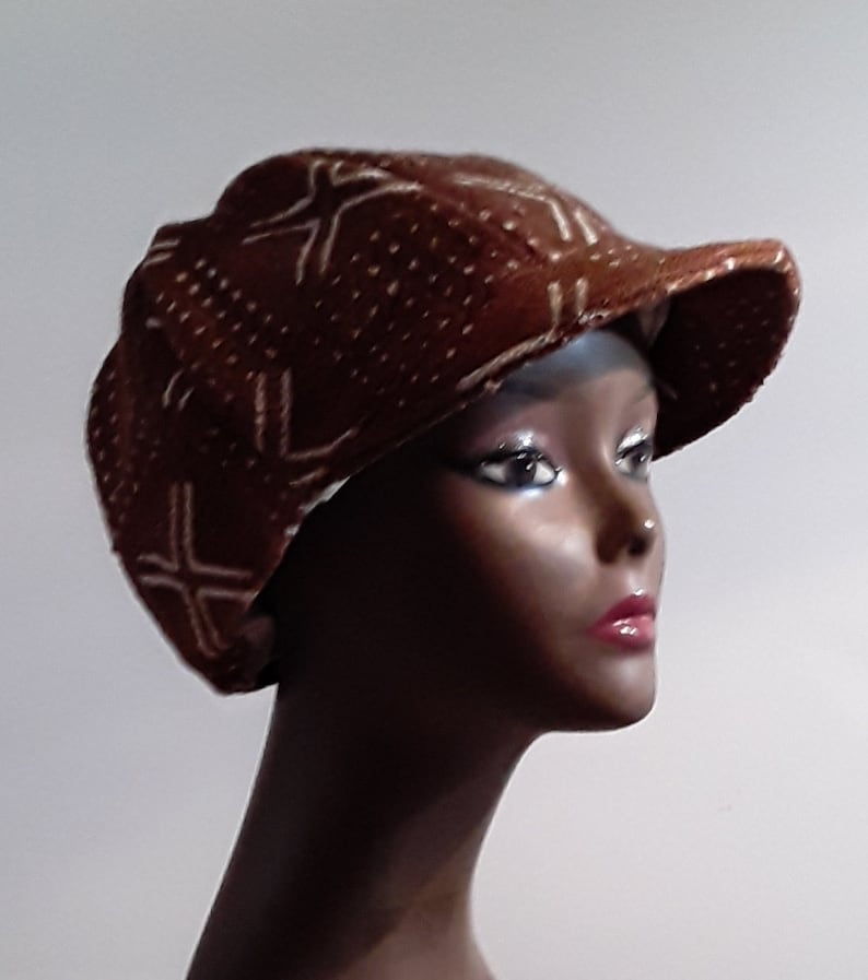 Brown White Mudcloth Baseball Hat Men Women Handmade Medium Large Free Shipping - Image 3