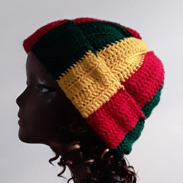 Rasta Stocking Cap Red Yellow Green Beanie Hat Cap Slouchy Crocheted Free Shipping - Image 6