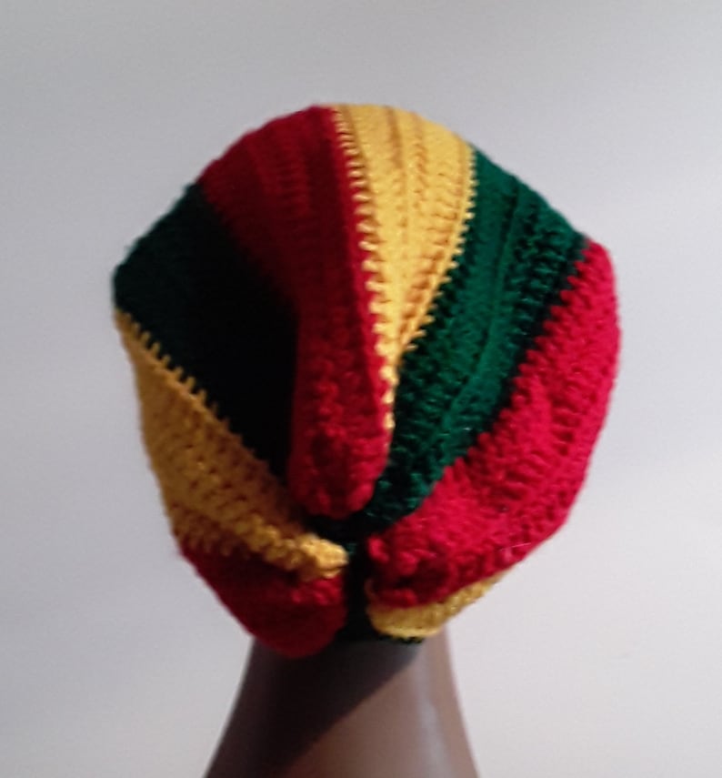 Rasta Stocking Cap Red Yellow Green Beanie Hat Cap Slouchy Crocheted Free Shipping - Image 7