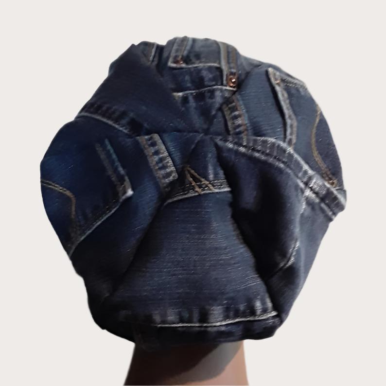 Recycled Upcycled Repurposed Denim Apple Newsboy Locs Men Women Seventies Hat Medium Free Shipping Handmade - Image 7