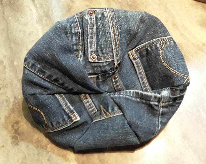 Recycled Upcycled Repurposed Denim Apple Newsboy Locs Men Women Seventies Hat Medium Free Shipping Handmade - Image 9