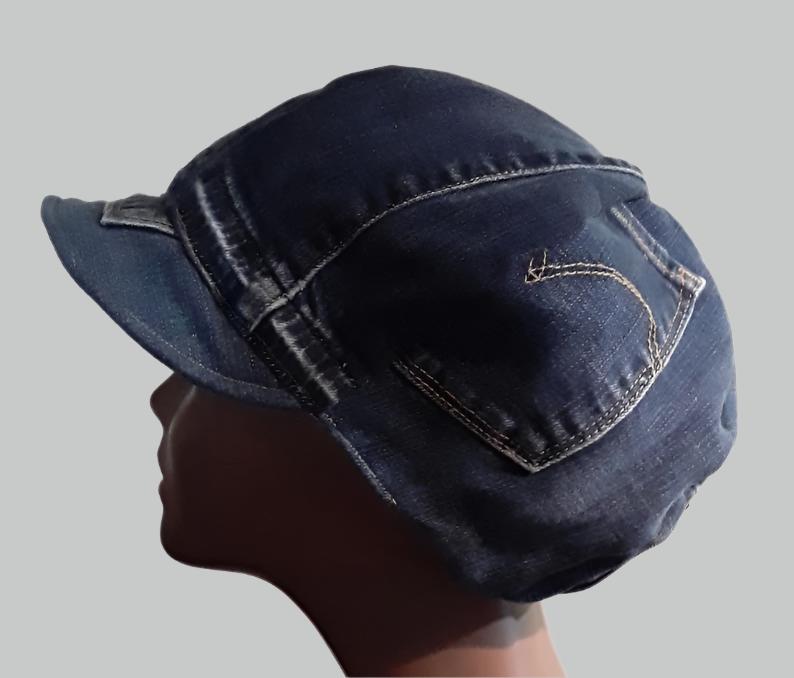 Recycled Upcycled Repurposed Denim Apple Newsboy Locs Men Women Seventies Hat Medium Free Shipping Handmade - Image 6