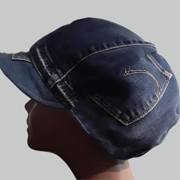 Recycled Upcycled Repurposed Denim Apple Newsboy Locs Men Women Seventies Hat Medium Free Shipping Handmade - Image 6