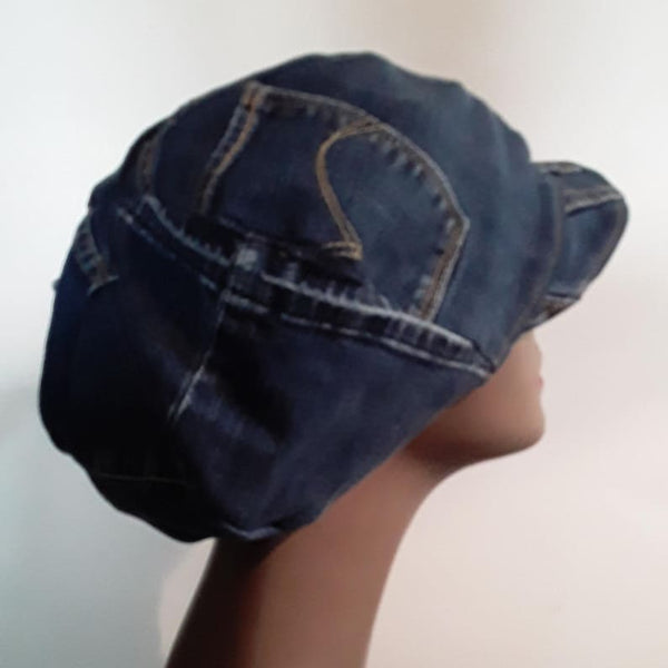 Recycled Upcycled Repurposed Denim Apple Newsboy Locs Men Women Seventies Hat Medium Free Shipping Handmade - Image 5