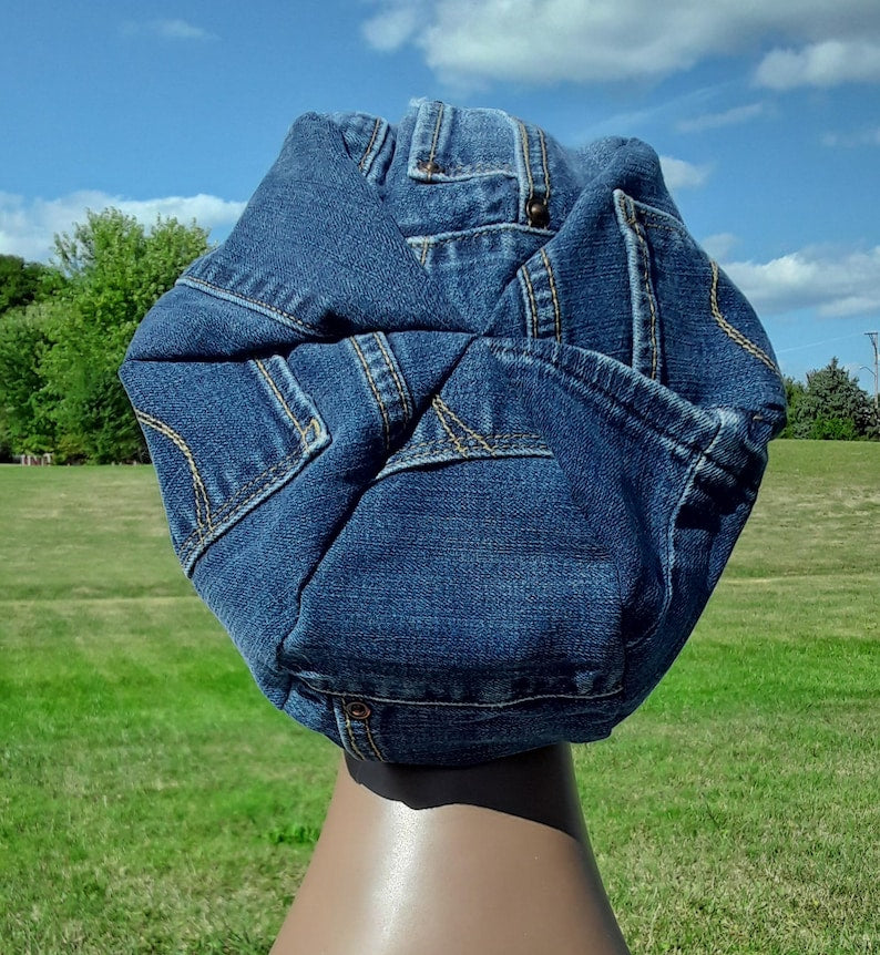 Recycled Upcycled Repurposed Denim Apple Newsboy Locs Men Women Seventies Hat Medium Free Shipping Handmade - Image 3